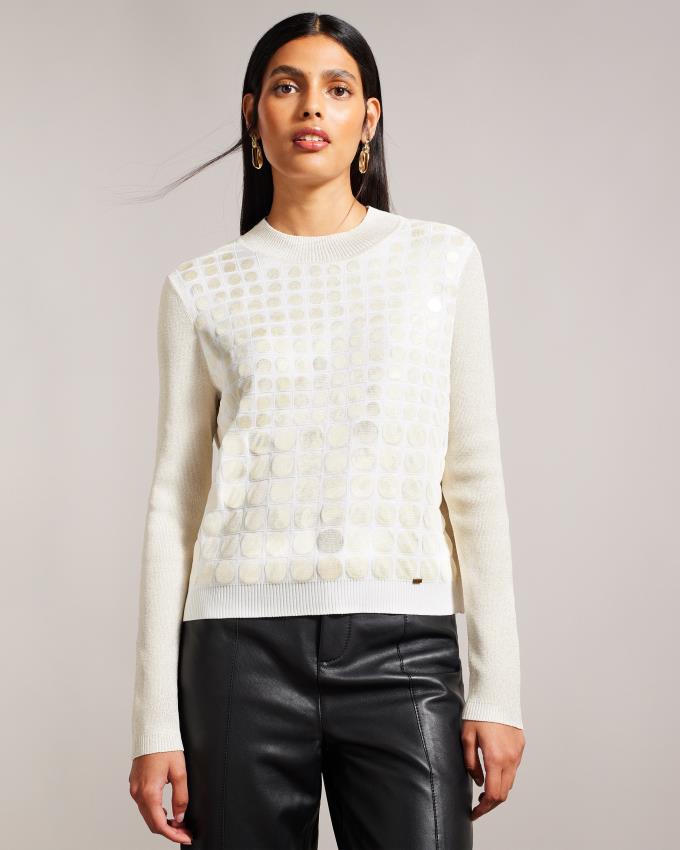 Pull Ted Baker Knitted With Metallic Spot Design Blanche Femme | DHX-44081507